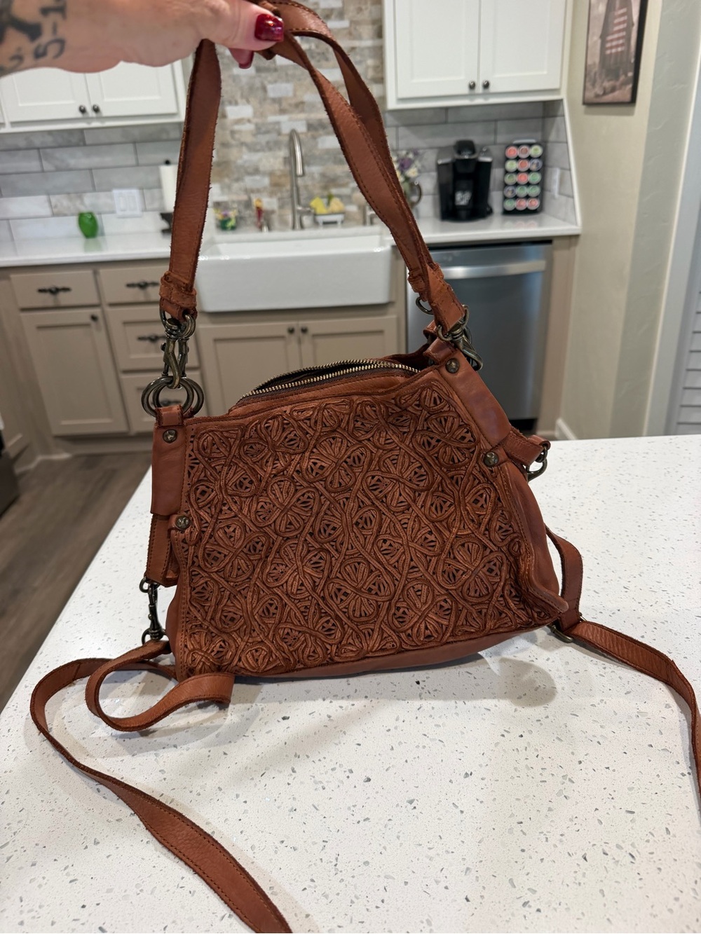 Scottish Women's Brown Woven Leather Shoulder Bag